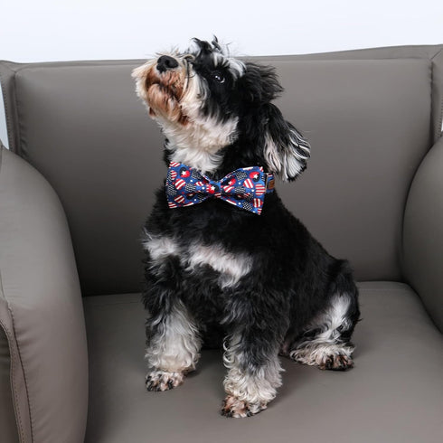 MR. CHUBBYFACE American Flag Dog Collar 4th of July Dog Collar with Bow Adjustable Star Dog Collar Bowtie for Small Medium Large Dogs...