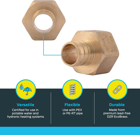 SharkBite 3/4 Inch FNPT Crimp Connector, Pack of 5, Brass Plumbing Fitting, PEX Pipe, PE-RT, UC088LFA5...