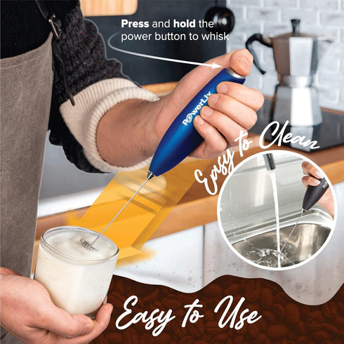 PowerLix Milk Frother Handheld Battery Operated Electric Whisk Foam Maker For Coffee, Latte, Cappuccino, Hot Chocolate, Durable Mini Drink Mixer W...