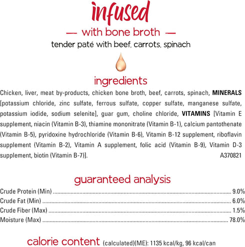 Purina Beneful Infused Wet Dog Food Pate, with Real Beef, Carrots and Spinach, with Bone Broth for Dogs - (Pack of 12) 3 oz. Cans...
