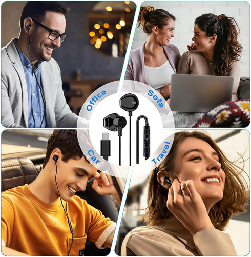 USB C Headphones for iPhone 15 Pro Max Plus ipad with for Samsung Google Oneplus and Other Type C Cellphone with Microphone Earbuds, Type C Wired ...