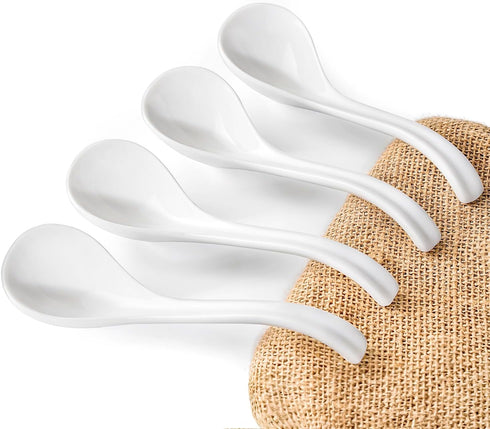 Asian Ceramic Soup Spoon with Long Handle Easy to Hold, Non-slip Bottom, for Soups, Japanese Ramen, Miso, Chinese and Vietnamese Wonton, Dumplings...