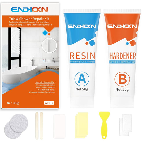 Bath Repair Kit White, Endhokn Enamel, Porcelain, Acrylic, Fiberglass, Ceramic Sink, Tub Tile Toilet Shower Kit & Tray & Chip & Pedestal Crack Hol...