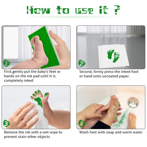Ink Pad, 5x4'' Washable Non-Toxic Ink Stamp Pad for Baby Footprint Handprint, Green...