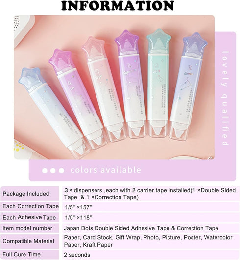 2 in 1 White Out Correction Tape and Double Sided Tape Roller, Cute Quick Dry Japan, with Permanent Adhesive Tape Runner,for School Office Instant...