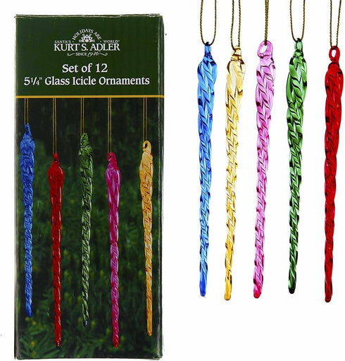 Kurt Adler 5.25-Inch Glass Multicolored Icicle Ornament 12 Piece Box Set...
