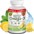 Best Triple Strength Omega 3 Fish Oil Pills - 180 Capsules - 2400mg High Potency Burpless Lemon Flavor 864mg EPA 576mg DHA Ultra Pure Liquid Softg...