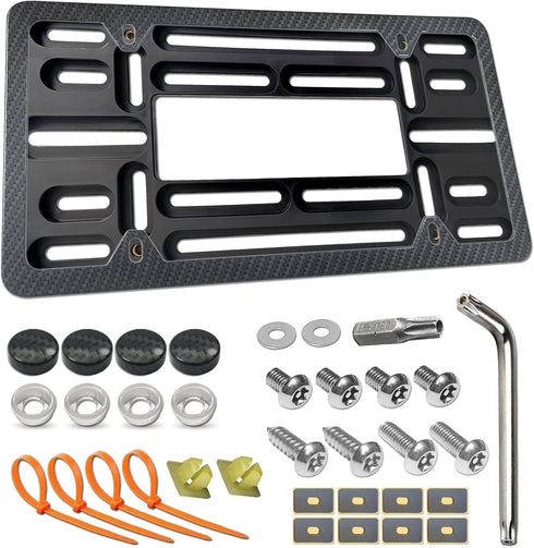 Aootf Front License Plate Mounting Kit-Universal Front Plate Holder Adapter Bumper Bracket & Carbon Fiber Style License Plate Frame, Anti-Theft Sc...