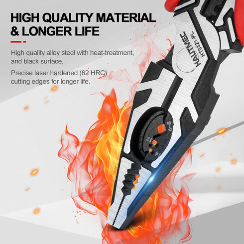HAUTMEC Pro 8" Multifunctional Combination Linesman Plier with Cable Cutter, Wire Stripper, Terminal Crimping, Tool Clamping and Spanner, High lev...