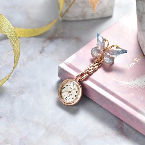 1-3 Pack Women Girl Butterfly Brooch Nurse Watch Pin-On with Secondhand Stethoscope Lapel Fob Pocket Badge Watches for Doctor Nurse Easy to Read...