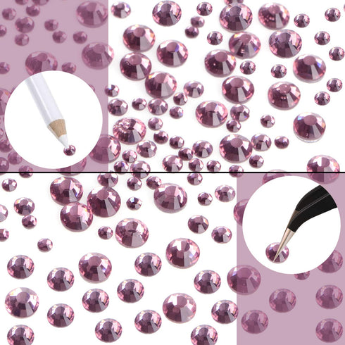 LPBeads 6400 Pieces Hotfix Rhinestones Lt Amethyst Flat Back 5 Mixed Sizes Crystal Round Glass Gems with Tweezers and Picking Rhinestones Pen...