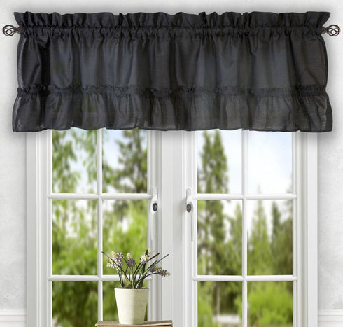 Ellis Curtain Stacey Sheer Tailored Tier Pair Curtains, 56" x 30", Black...