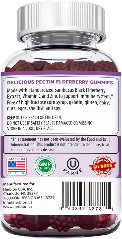 Herbion Naturals Elderberry Gummies with Vitamin C & Zinc Healthy Immune System Support Gummies, 60 Count Pectin Gummies...