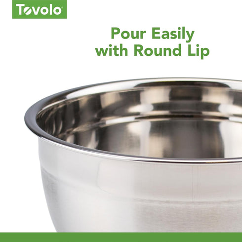 Tovolo Stainless Steel Mixing Bowls, 5.5 Qt - Metal Nesting Mixing Bowl with Rounded Lip for Easy Pour & Minimal Mess - Large & Small Dishwasher S...