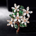 Womens Flower Green Leaf Rhinestone Brooch Pin...