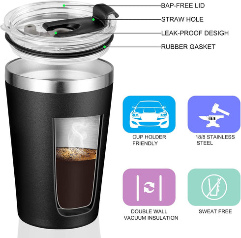 VEGOND 12oz Tumbler Stainless Steel Tumbler bulk Vacuum Insulated Double Wall Travel Tumbler with Lid and Straw Reusable Tumbler, Black 1 Pack...