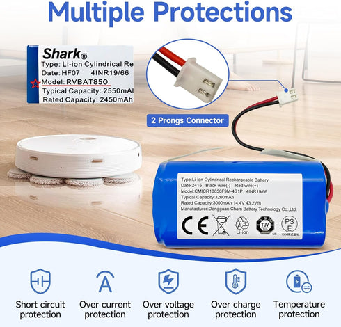 Replacement Shark RVBAT850 Battery for Shark Ion R75, R85, RV850, S87, AV752, AV751, RV761, RV851WV, RV871, RV1000S, RV1100VL, RV101AE, UR1000SR v...