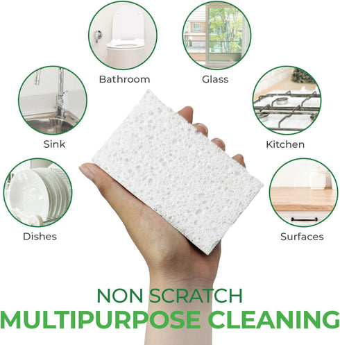 Biodegradable Cellulose Compressed Sponges - Pack of 32 Kitchen Sponges for Cleaning - Heavy Duty and Natural Multipurpose Household Cleaning Spon...