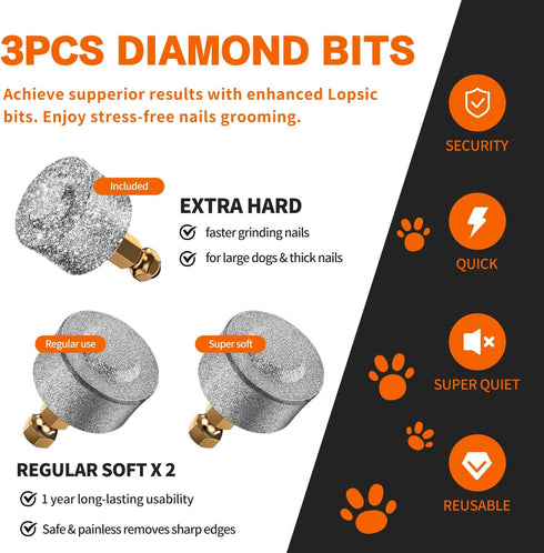Dog Nail Grinder with 2 LED Lights Powerful 2-Speed Dog Nail Trimmers with 3 Grinding Wheels Super Quiet Rechargeable Pet Dog Nail Clippers Kit fo...