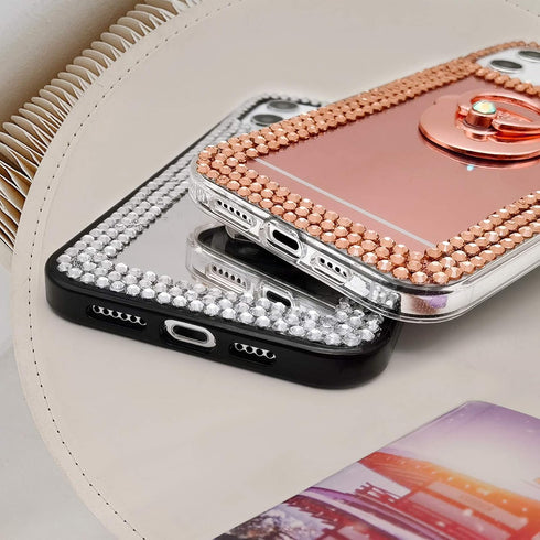 LUVI Compatible with iPhone 12 Pro Max Diamond Glitter Case Makeup Mirror with Ring Holder Kickstand Stand Bling Rhinestone Crystal Cute for Women...