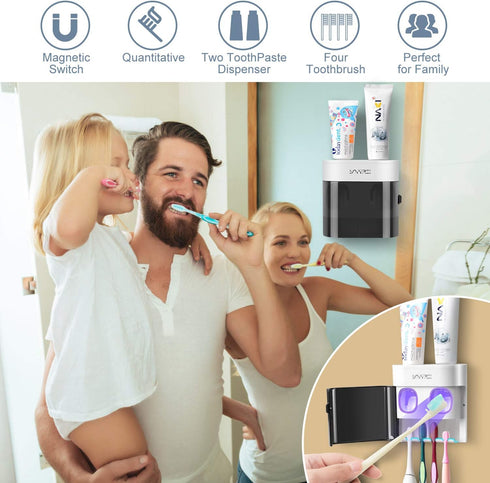 Boperzi Dustproof Cover Toothbrush Holder Wall Mounted Automatic Dispenser for Shower Bathroom Set with 2 Toothpaste Squeezers(No Electric, No Lig...