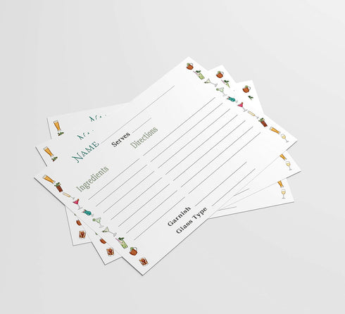 Cocktail Recipe Cards, 4x6 Inches, 50 Fill-in-the-Blank Cards for Recipe Box (Watercolor Border)...