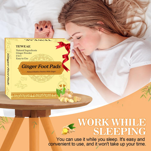 2 in 1 Ginger Foot Pads, 40Pads Tear and Use, Premium Natural Ingredients Ginger Powder, Bamboo Vinegar FootPads with ''Stay in Place'' Adhesive P...