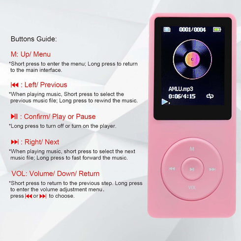 MP3 Player 32GB with Speaker Earphones Portable Music Player for Kids Support FM Radio Voice Recorder E-Book Support up to 128GB Pink......