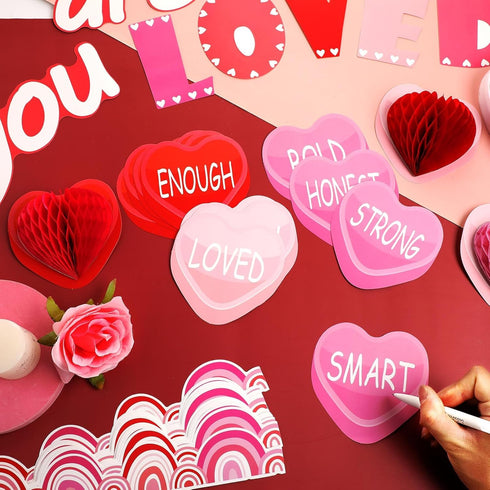 TaoBary 85 Pcs Valentine's Day Bulletin Board Set 3D Heart Honeycomb Owl Love Truck Bulletin Board Cutouts Valentine's Day Classroom Decorations f...