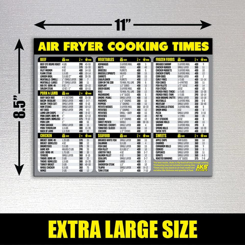 Air Fryer Cooking Times Chart Magnet - Extra Large Easy to Read Airfryer Magnetic Cheat Sheet - Healthy Airfryers Cookbook Accessory Liners Food K...