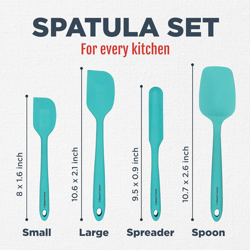 Culinary Couture 4-Piece Aqua Silicone Spatula Set - Heat Resistant up to 608°F, BPA-Free Spatulas for Nonstick Cookware - Baking Utensils...