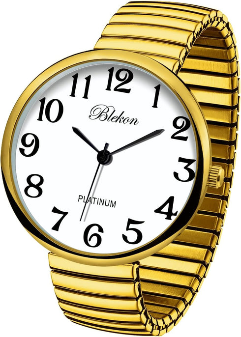 Blekon Collections New Super Large Face Stretch Band Japanese Movement PC21J Fashion Watch (Gold)...