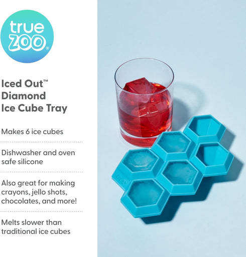 TrueZoo Diamond Silicone Mold Tray for Whiskey Bath Bombs Candy, Soap, and DIY Crafts, Dishwasher Safe, 1.75", Blue, Set of 1, Makes 6 Ice Cubes...