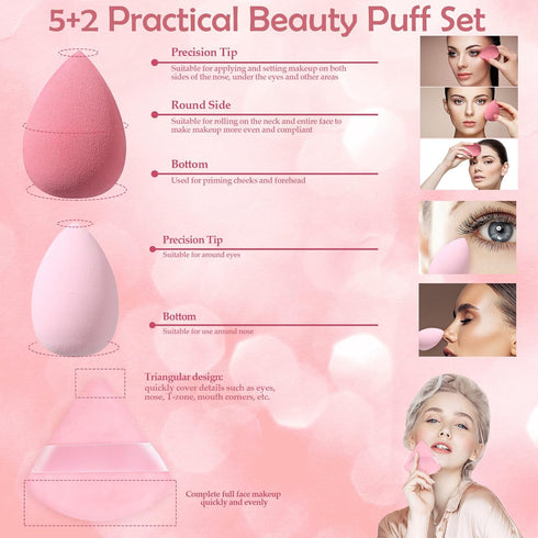 14 Pcs Small Travel Makeup Brush Set Portable Pink Make up Brushes with Case,5 Pcs Makeup Sponge,Valentine's Day Gift,Mother's Day Gift for Founda...