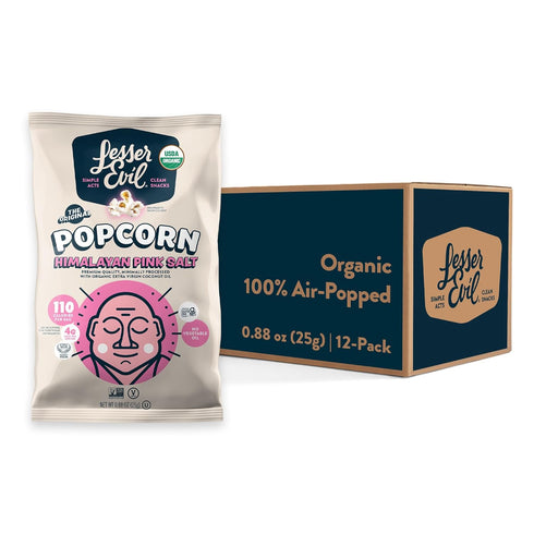 LesserEvil Himalayan Pink Salt Organic Popcorn, No Artificial Ingredients, Coconut Oil, Pack of 12, 0.88 oz Bags...