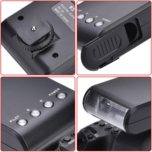 Camera Flash Speedlite for DSLR Cameras, Portable Mini Digital Hot Shoe Mount Flashlight Built in Digital Slave and Auto Pre Flash Sensor, Hot Sho...