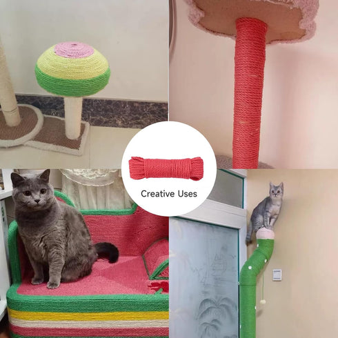 Multicolor Natural Hemp Rope, Cat Scratching Posts Replacement Rope,Repair and Replace Scratching Post cat Tree, 1/4" Rope DIY Cat Jute Twine,Come...