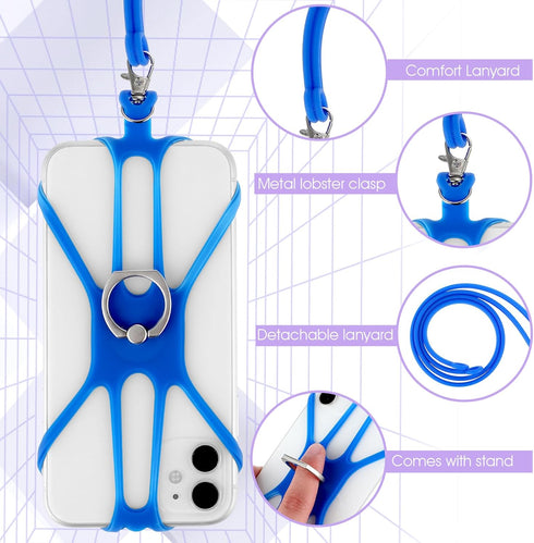 Universal Phone Lanyard, Cell Phone Lanyard Neck Strap 2 in-1 Phone Strap with Finger Ring Holder Compatible with Most Smartphones (Blue)......