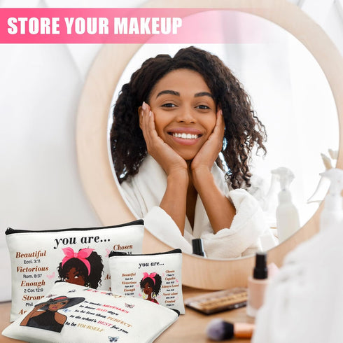 12 Pcs African American Makeup Bag Black Women Cosmetic Bags Inspirational Gift Bags for Girl Afro Queen Zipper Travel Pouch Purses Toiletry Organ...