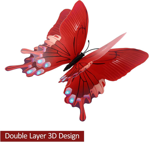 24PCS Butterfly Wall Decals Removable 3D Butterflies Decor for Wall Sticker Mural Stickers Home Decoration Kids Room Bedroom Decor (Double Layer-R...
