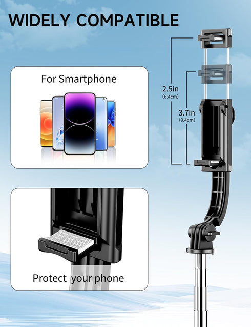 42" Selfie Stick Tripod with Fill Light Extendable Phone Tripod Stand All-in-1 Selfie Stick Travel Tripod with Detachable Remote & Phone Holder Ce...