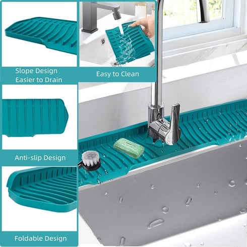 30 Inch Sink Splash Guard, Large Size Kitchen Sink Splash Guard, Longer Silicone Faucet Handle Drip Catcher Tray for Kitchen Countertop, Bathroom,...