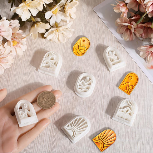 CRASPIRE 6 Shapes Boho Landscape Polymer Clay Cutters Basic Clay Cutter for Polymer Kit Vintage Sun Mountain View Earring Pattern Jewelry Making D...