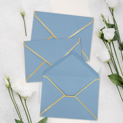 Whaline 50Pcs A7 Invitation Envelopes with Gold Border Dusty Blue Greeting Card Envelopes V-Flap Envelopes Gift Card Sleeves for Mailing Envelopes...