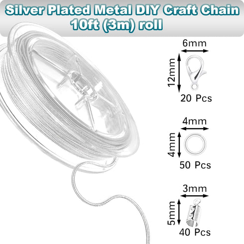 Jishi 33ft Silver Snake Chain 1.2mm Jewelry Making Chains for Necklace Bracelet DIY Jewelry Supplies Findings - Silver Plated Round Snake Cable Ch...