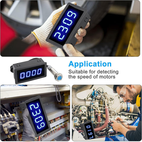 EEEkit 4 Digital Blue LED Tachometer, RPM Speed Meter Digital Motor with Hall Proximity Switch Sensor NPN for Conveyor Belts...
