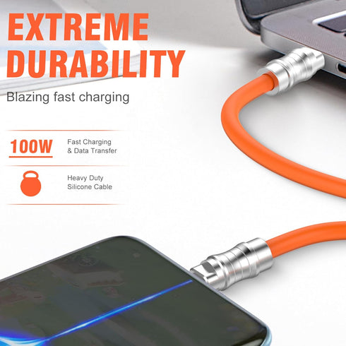 USB C to USB C Silicone Cable 6.6FT, Ultra Flexible & Soft USB Type C 100W Fast Charging Cable, Geek Industrial PD Data Transfer Cable for Phones,...