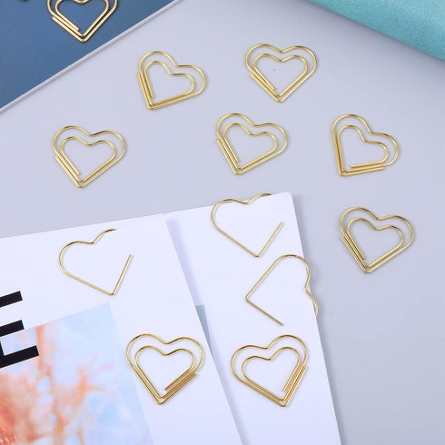 100Pcs Gold Heart Paper Clips Cute Small Paper Clips for Funny Heart Clips Kids Office Supplies Paper Clamps Wedding Decoration Crafts Scrapbookin...