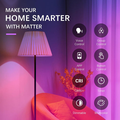 Light Bulbs with Matter, Smart Light Bulbs, WiFi Led Light Bulb Works with Alexa/Google Home/Apple Home/SmartThings, Hub Required, Smart Bulb, Col...