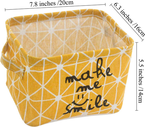Mziart Small Foldable Canvas Storage Basket Cotton Fabric Mini Portable Storage Bin Nursery Organizer Box for Makeup Toys Shelves & Desks (Yellow)...